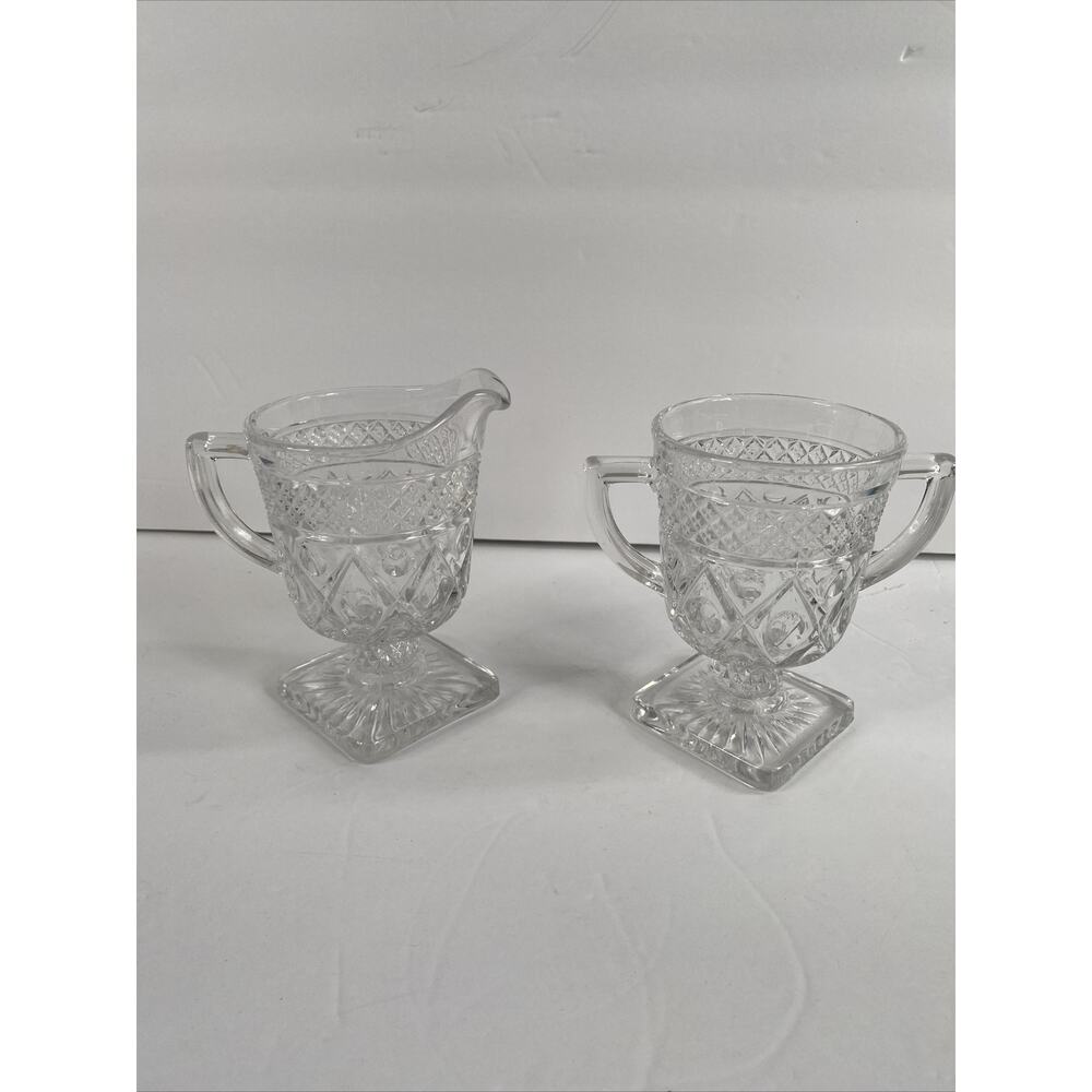 Vintage Anchor Hocking Cape Cod Glass Creamer & Sugar Bowl Set